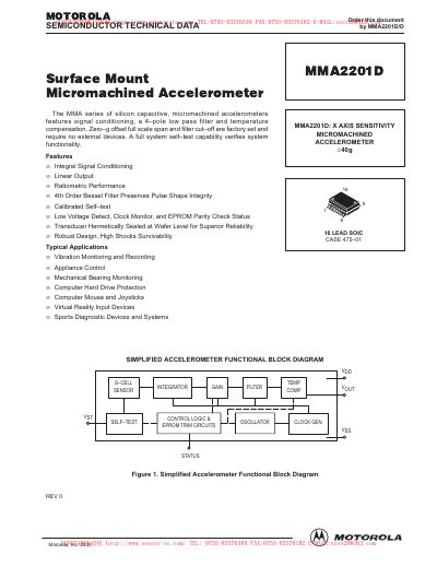 Motorola MMA2201D Accelerometer Datasheet - cover page