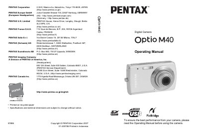 PENTAX digital camera optio M50 Operating Manual (1) - cover page