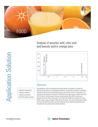 Agilent Analysis of Ascorbic Acid Citric Acid Benzoic Acid in Orange Juice Application Solution - cover page