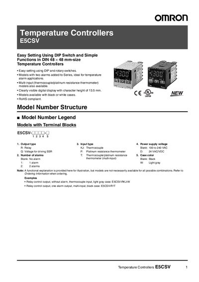 Omron E5CSV Temperature Controller User Manual - cover page