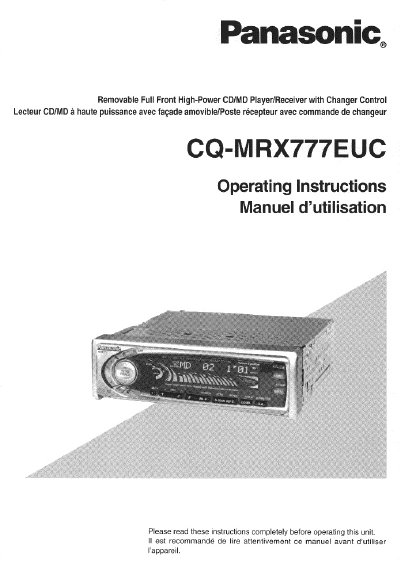 Panasonic CQ-MRX777EUC Removable Full Front High-Power CD/MD Player Operating Instructions - cover page