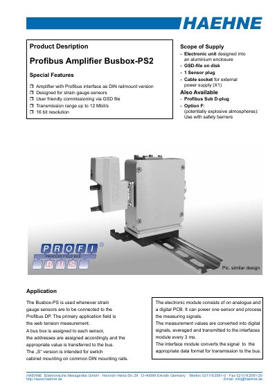 HAEHNE Busbox-PS2 Strain Gauge Sensor Amplifier Datasheet - cover page