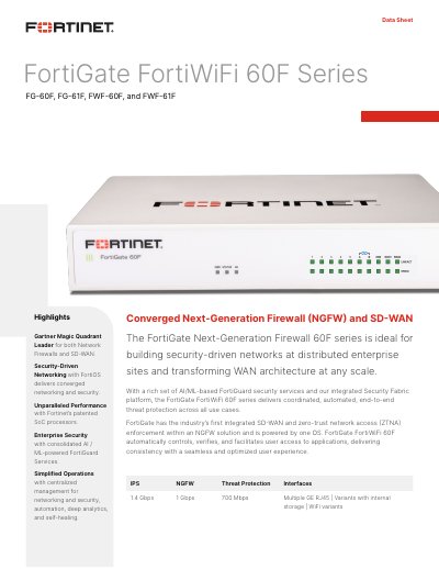 Fortinet FortiGate FortiWiFi 60F Series Data Sheet - cover page