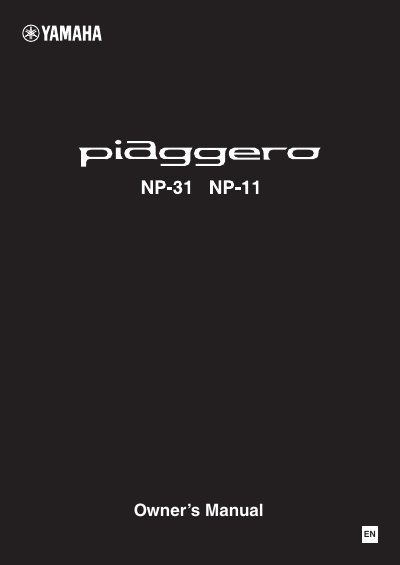 Yamaha NP-31/NP-11 Piaggero Owner's Manual - cover page