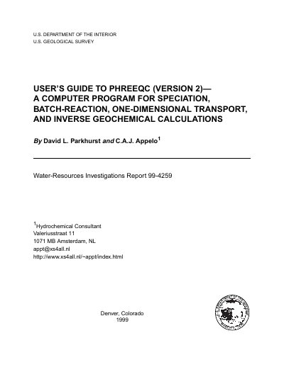 U.S. Geological Survey PHREEQC User Manual - cover page