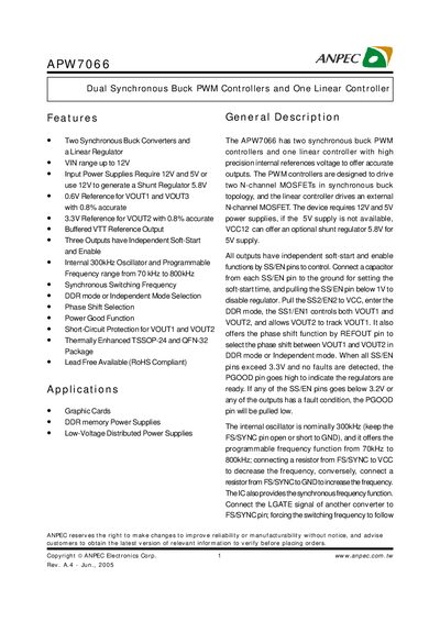 ANPEC APW7066 Dual Synchronous Buck PWM Controllers Datasheet - cover page