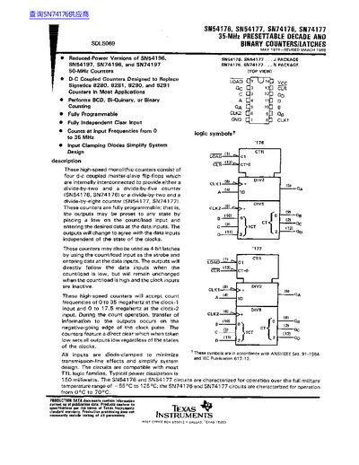 Texas Instruments SN54176/SN54177/SN74176/SN74177 Datasheet - cover page