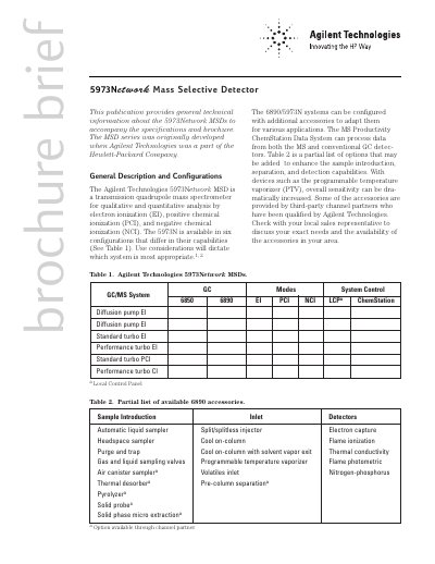 Agilent 5973Network Mass Selective Detector Manual - cover page