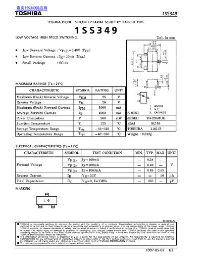Toshiba 1SS349 Schottky Diode Datasheet - cover page
