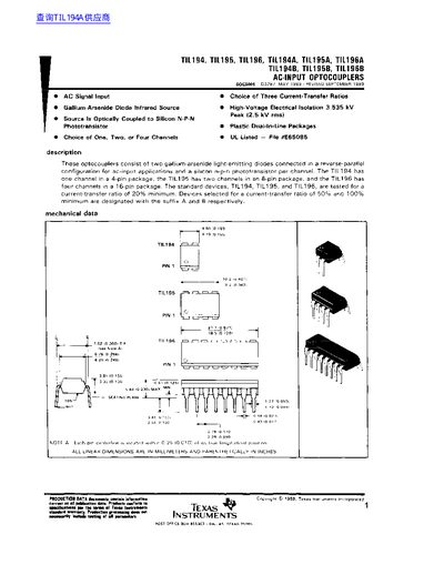 Texas Instruments TIL194/TIL195 Datasheet - cover page