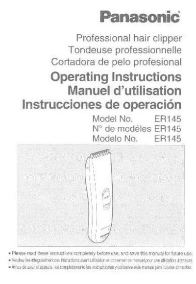 Panasonic ER145 Professional Hair Clipper Operating Instructions - cover page