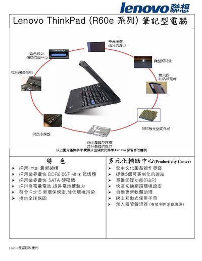Lenovo ThinkPad R60e Laptop User Manual - cover page