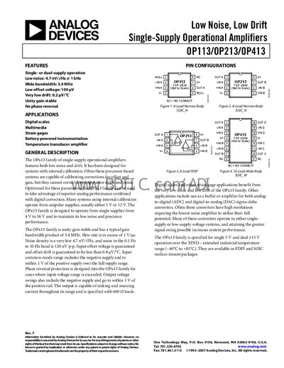 Analog Devices OP113/OP213/OP413 Operational Amplifier Handbook - cover page