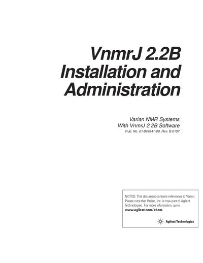 Agilent VnmrJ 2.2B Installation and Administration Manual - cover page