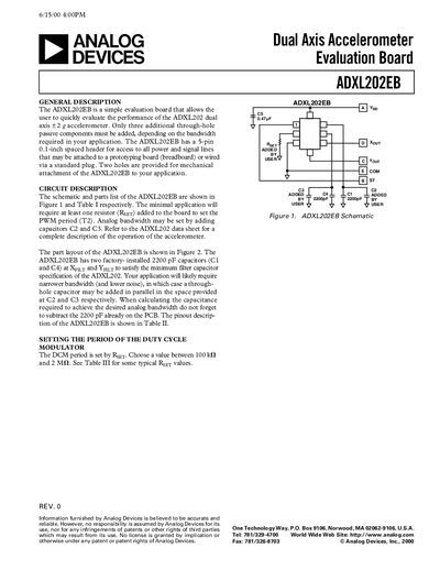 Analog Devices ADXL202EB Evaluation Board User Manual - cover page