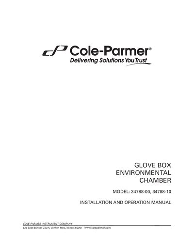 Cole-Parmer 34788-00/34788-10 Glove Box Environmental Chamber Installation and Operation Manual - cover page