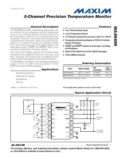 Maxim MAX6699 5‑Channel Precision Temperature Monitor Datasheet - cover page