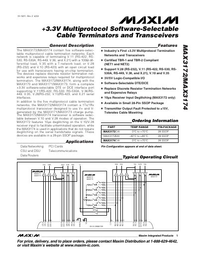 Maxim MAX3172/MAX3174 Multiprotocol Cable Terminator and Transceiver Datasheet - cover page