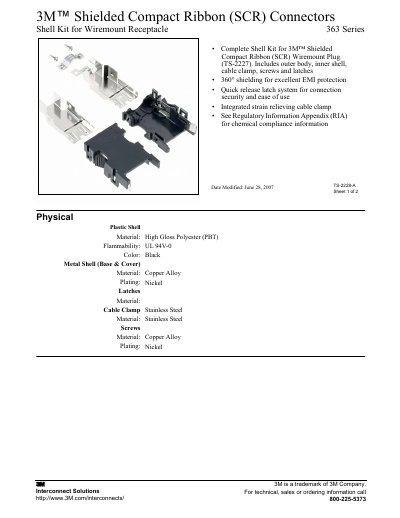 3M 363 Series Shielded Compact Ribbon (SCR) Connectors Shell Kit Handbook