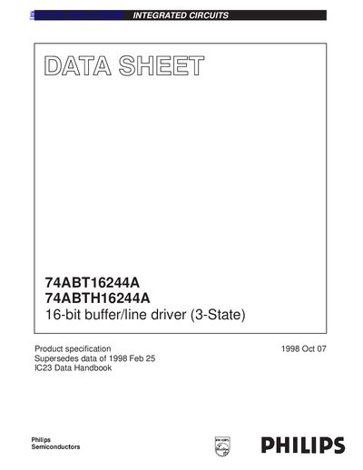 Philips 74ABT16244A 74ABTH16244A 16-bit Buffer/Line Driver Datasheet - cover page