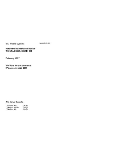 IBM ThinkPad 365X/365XD/560 Hardware Maintenance Manual - cover page