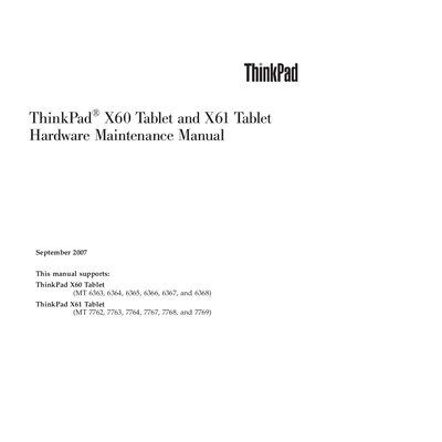 Lenovo ThinkPad X60 Tablet and X61 Tablet Hardware Maintenance Manual - cover page