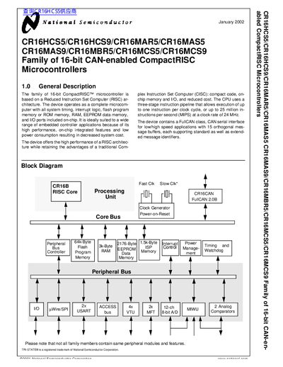 National Semiconductor CR16HCS5/CR16HCS9/CR16MAR5/CR16MAS5 Handbook