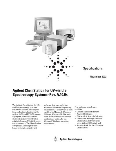 Agilent ChemStation for UV-visible Spectroscopy Systems User Manual Rev. A.10.0x - cover page