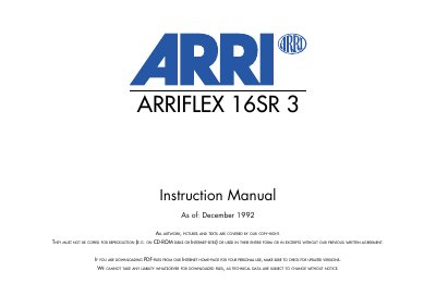 ARRI 16SR 3 System-Camera Instruction Manual - cover page