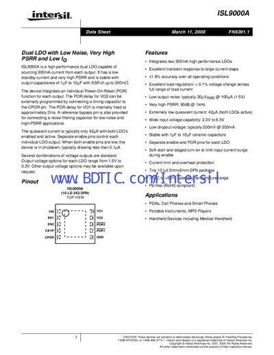 Intersil ISL9000A Dual LDO Datasheet