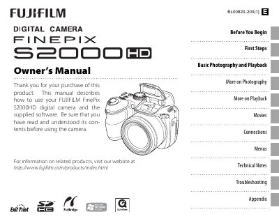 FUJI S2000HDcamera user manual - cover page
