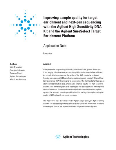 Agilent High Sensitivity DNA Kit Application Note - cover page