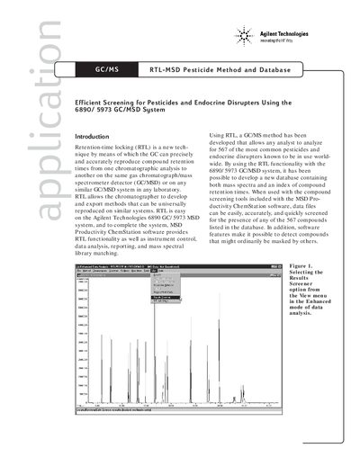 Agilent 6890/5973 GC/MSD Pesticide Screening Method - cover page