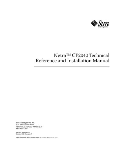 Sun Microsystems CP2040 Technical Reference and Installation Manual