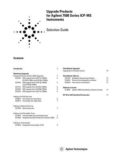 Agilent 7500 Series ICP-MS Upgrade Products Selection Guide