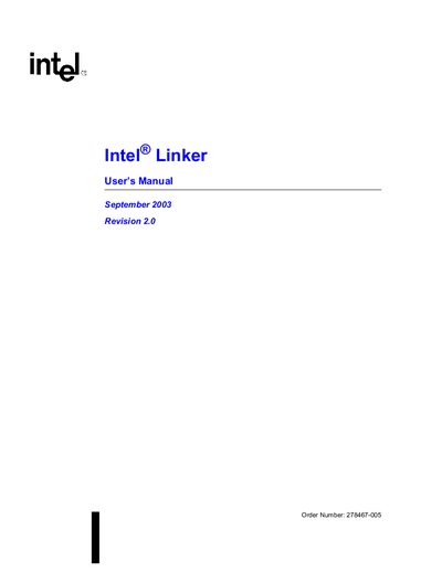 Intel Linker User Manual - cover page