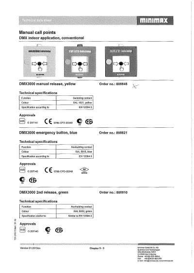 Minimax DMX3000 Emergency Button Technical Data Sheet - cover page