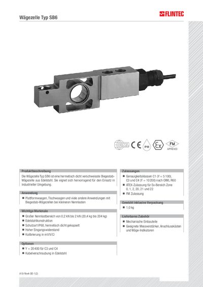 FLINTEC SB6 Weighing Cell Technology Data - cover page