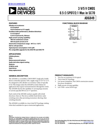Analog Devices ADG849 Datasheet - cover page