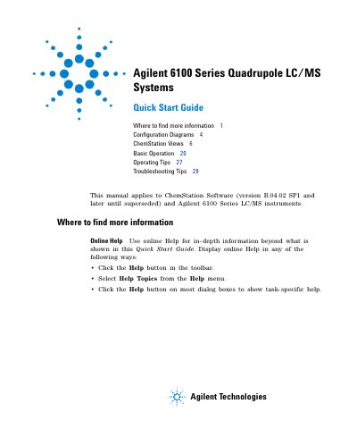 Agilent 6100 Series Quadrupole LC/MS Systems Quick Start Guide - cover page