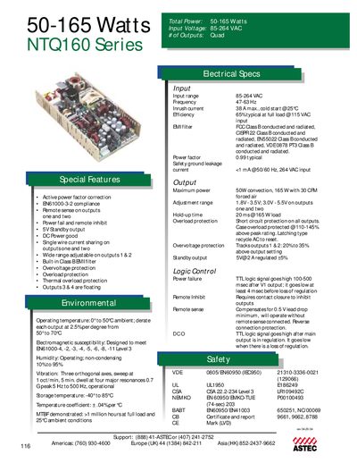 ASTEC NTQ160 Series Datasheet - cover page