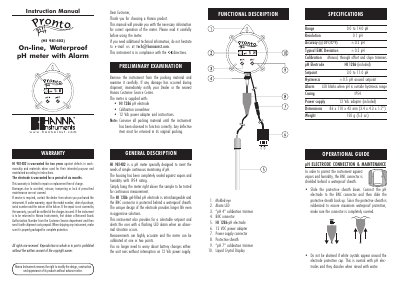 Hanna Instruments HI 981402 On-line Waterproof pH Meter Instruction Manual - cover page