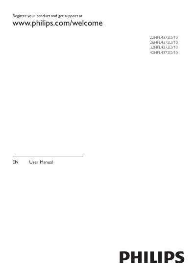 Philips 22HFL4372D/10 26HFL4372D/10 32HFL4372D/10 42HFL4372D/10 User Manual - cover page