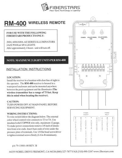 Fiberstars RM-400 Wireless Remote User Manual - cover page
