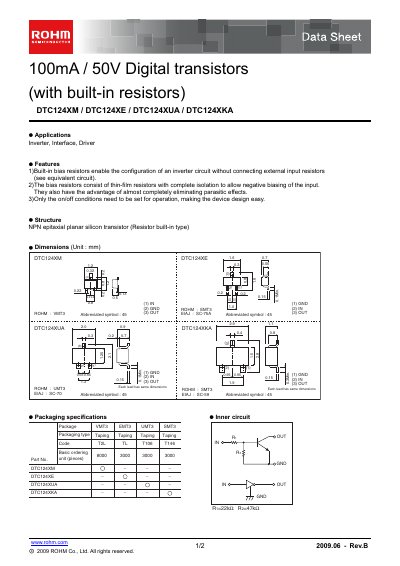 ROHM DTC124XM/DTC124XE/DTC124XUA/DTC124XKA Datasheet - cover page
