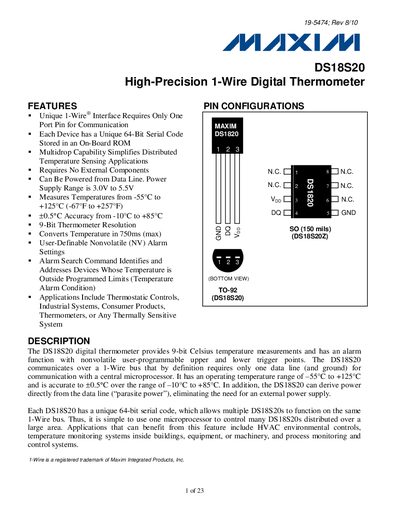 Maxim DS18S20 Digital Thermometer Datasheet - cover page