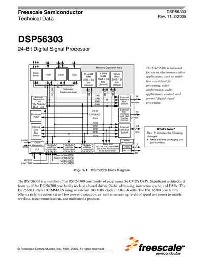 Freescale DSP56303 24-Bit Digital Signal Processor Datasheet - cover page