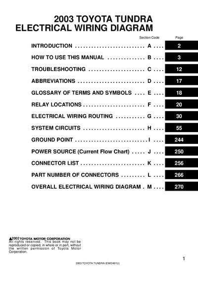 Toyota Tundra 2003 Electrical Wiring Diagram Manual - cover page