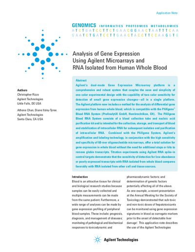 Agilent Analysis of Gene Expression Using Agilent Microarrays RNA Isolated from Human Whole Blood - cover page