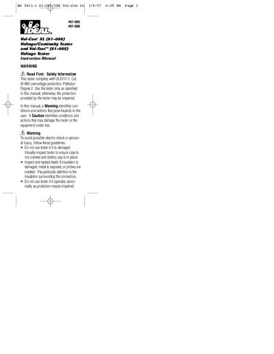 IDEAL 61-085 Vol-Test Voltage Tester Instruction Manual - cover page